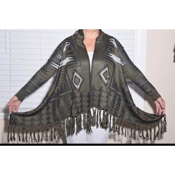 Ethnic Design Cardigan Green With Black Tones Warm Sweaters - Picture 3 of 4